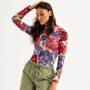 SO Pink and Red Long Sleeve Bodysuit Fitted Graphic